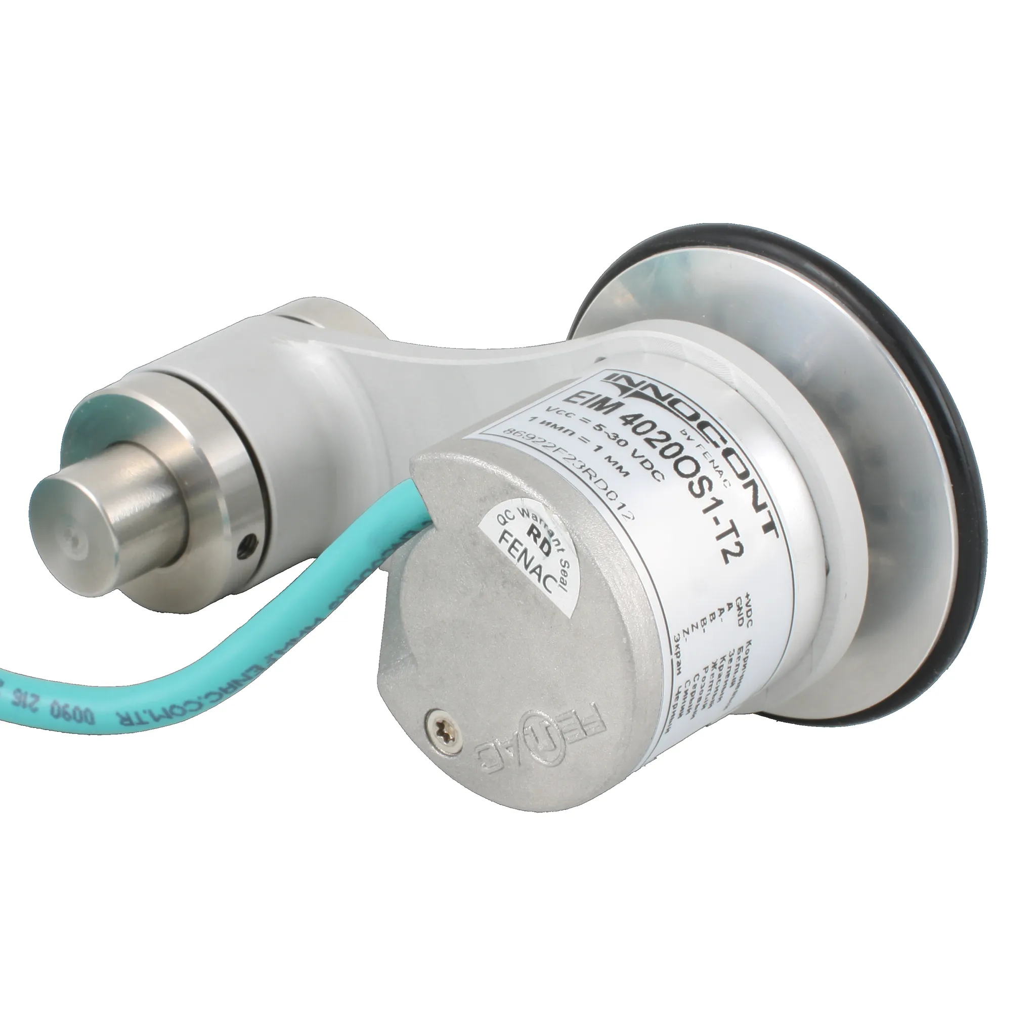 Инкрементальный энкодер D=40мм с мерным колесом L=200мм, контактная поверхность - резина, профиль гладкий, 1имп/1мм, 5…30VDC, выход HTL, IP64, -20…+85°C, тангенциальный кабель 2м